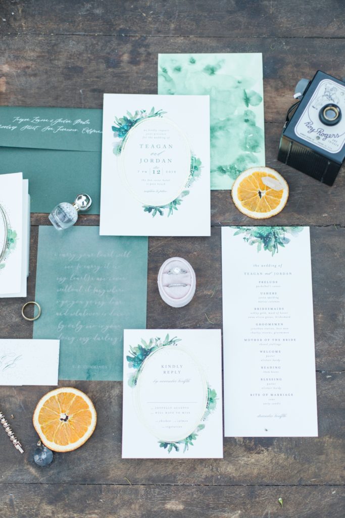green wedding invitations for boho wedding